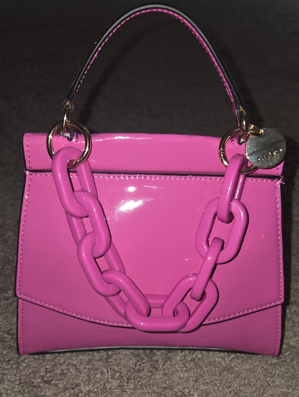Aldo Hot Pink Patent Mini Top-Handle Bag with Chunky Chain